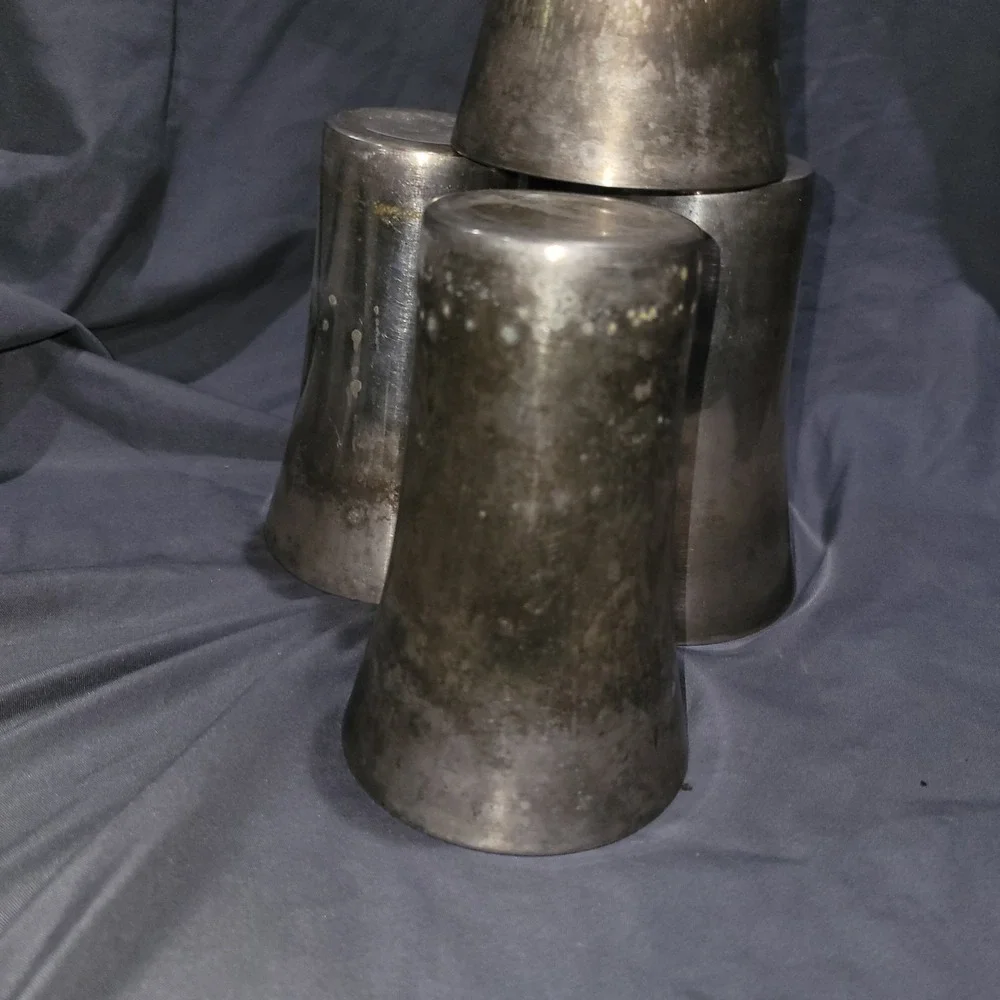 Set Of 4 Vintage Nickel Silver Tumblers Cups Metal Drinkware Bar